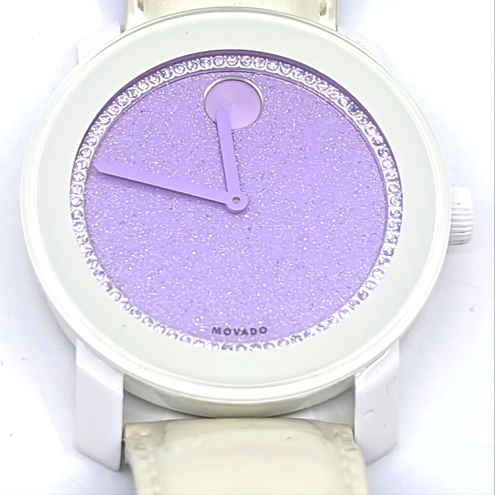 #600 MOVADO Bold Lavender Dial Patent Leather Strap Ladies Watch 3600219